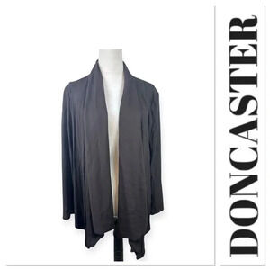 Doncaster dark brown open front jacket with accent shoulder trim size large